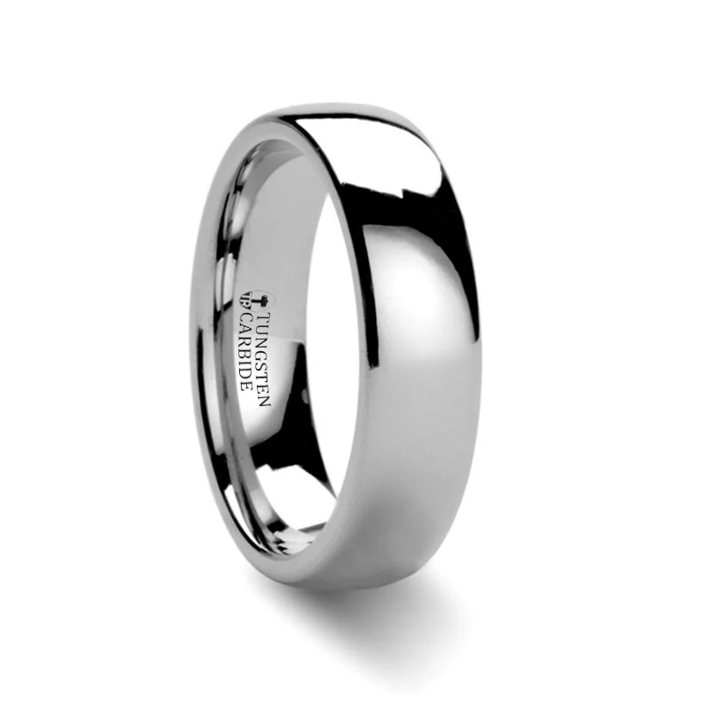 solitaire engagement rings for women-DOMINUS | Silver Tungsten Ring, Shiny Domed