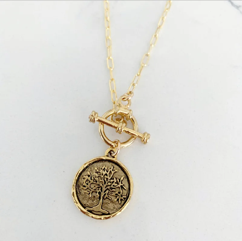 gemstone pendant necklaces for women-Riggings Tree of Life Coin Necklace