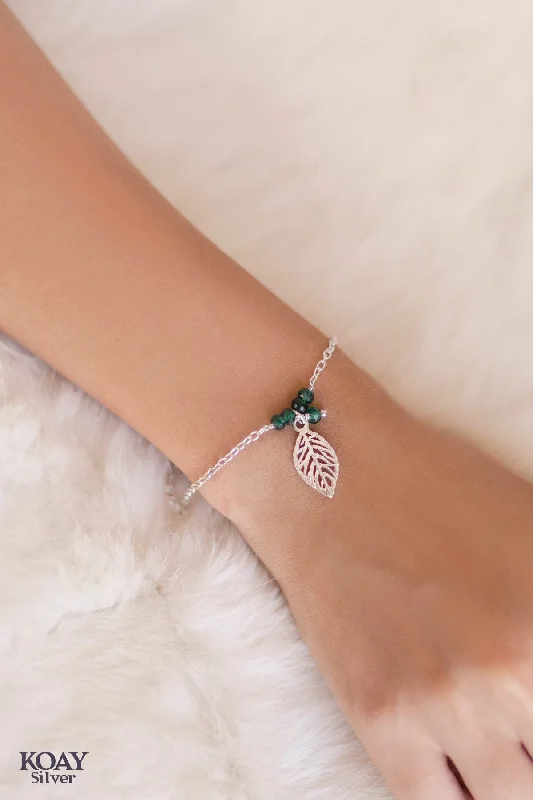 stackable bangles for women-Leaf Green Stones Bracelet