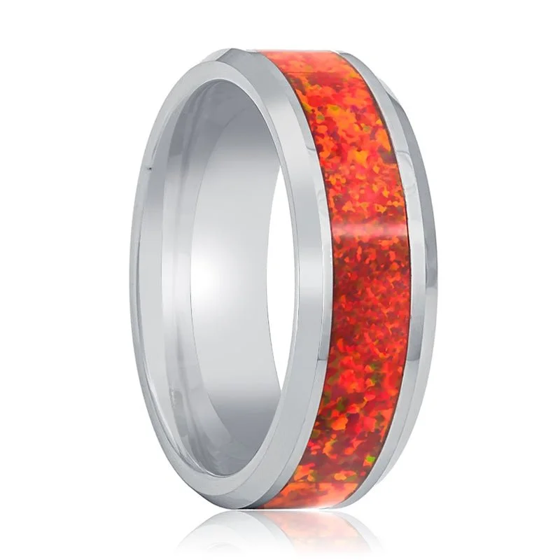 vintage gold engagement rings for women-STARFALL | Tungsten Ring Red Fire Opal