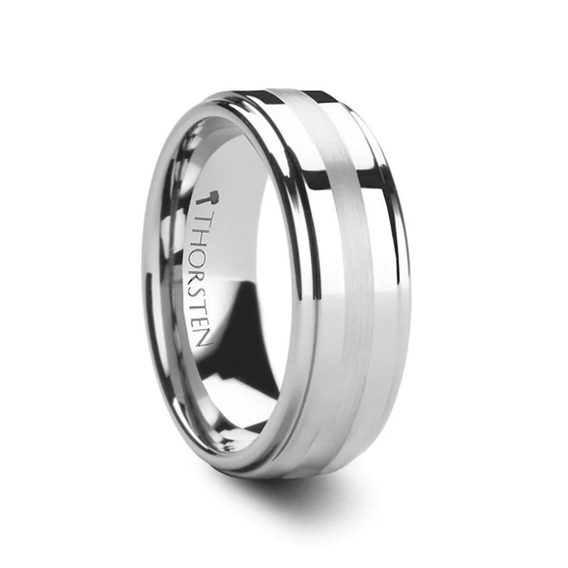 luxury engagement rings with diamonds for women-ODIN | Tungsten Ring Platinum Inlay