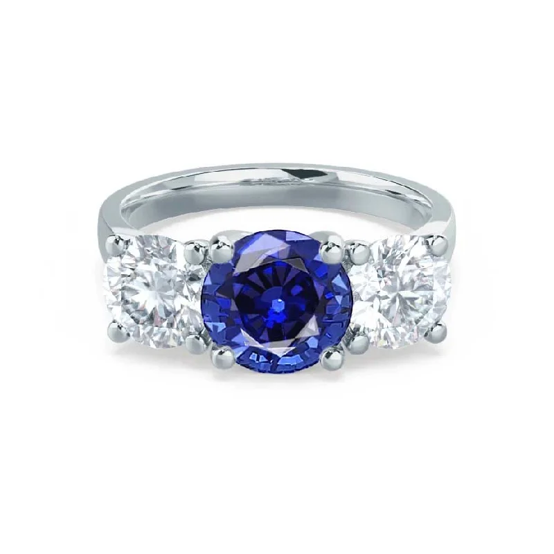 LEANORA - Chatham® Round Blue Sapphire 18k White Gold Trilogy