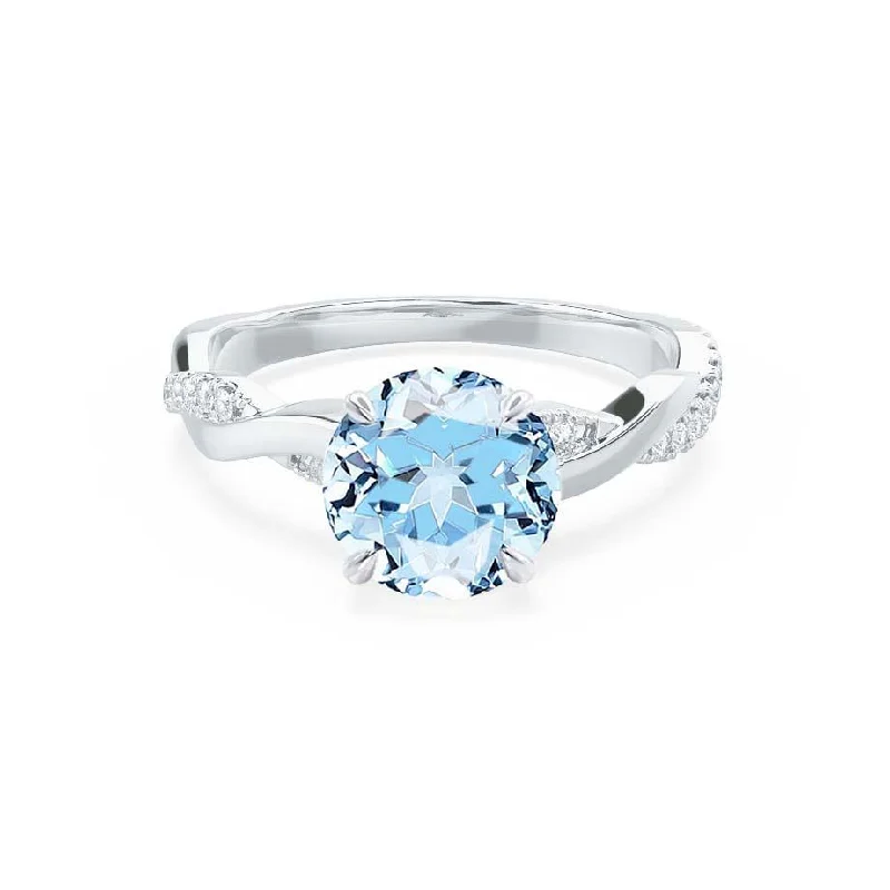 EDEN - Chatham® Round Aqua Spinel & Diamond 950 Platinum Vine Ring