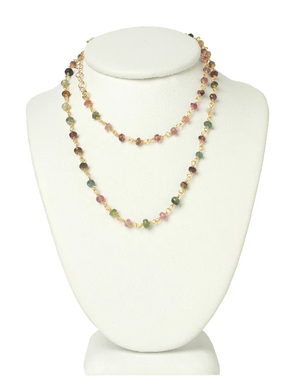 antique-inspired necklaces for women-LONG Watermelon Tourmaline Gemstone Necklace