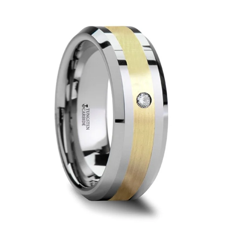 elegant solitaire engagement rings for women-FABIAN | Tungsten Ring 14K Gold Inlay with Diamond