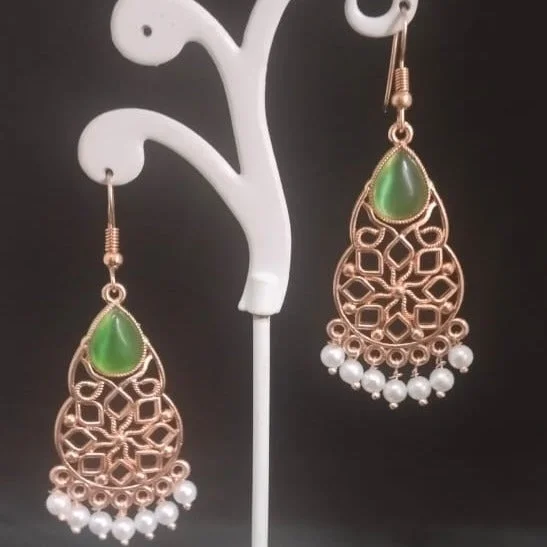 gold dangle earrings for women-Tahura Rose Gold Plated Dangler Earrings