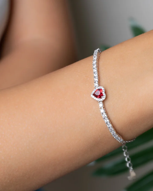 gemstone bangles with diamonds for women-Zircon Red Heart Tennis Bracelet