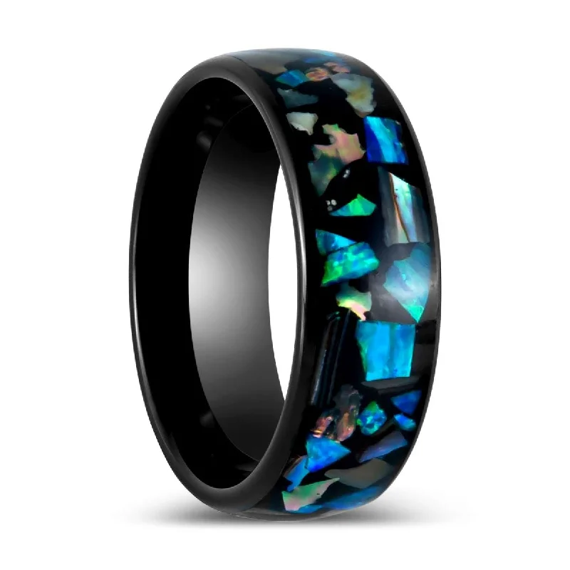 sapphire engagement rings for women-OLDHAM | Black Tungsten Ring Synthetic Opal Inlay