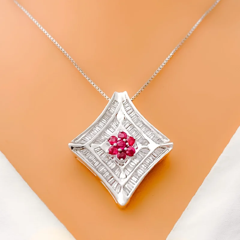 fine jewelry necklaces for women-Lush Ruby Flower Diamond 18k Gold Necklace