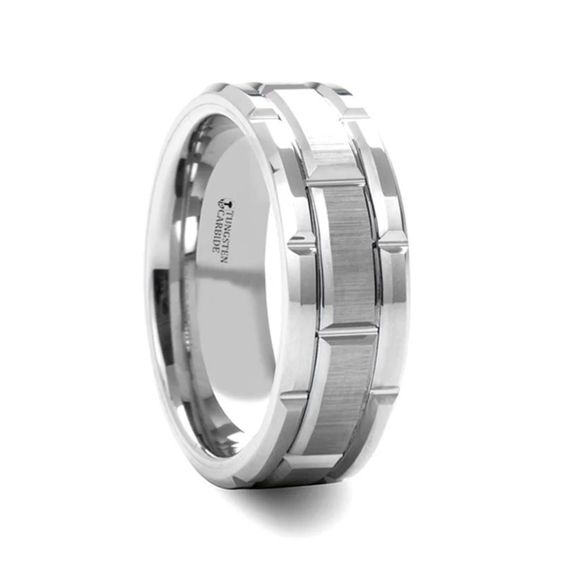 gemstone diamond engagement rings for women-WARWICK | Tungsten Ring Alternating Grooves