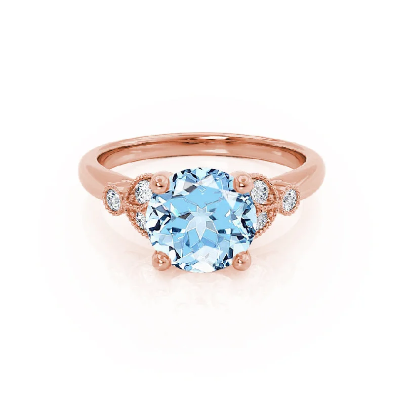 DELILAH - Chatham® Round Aqua Spinel 18k Rose Gold Shoulder Set Ring