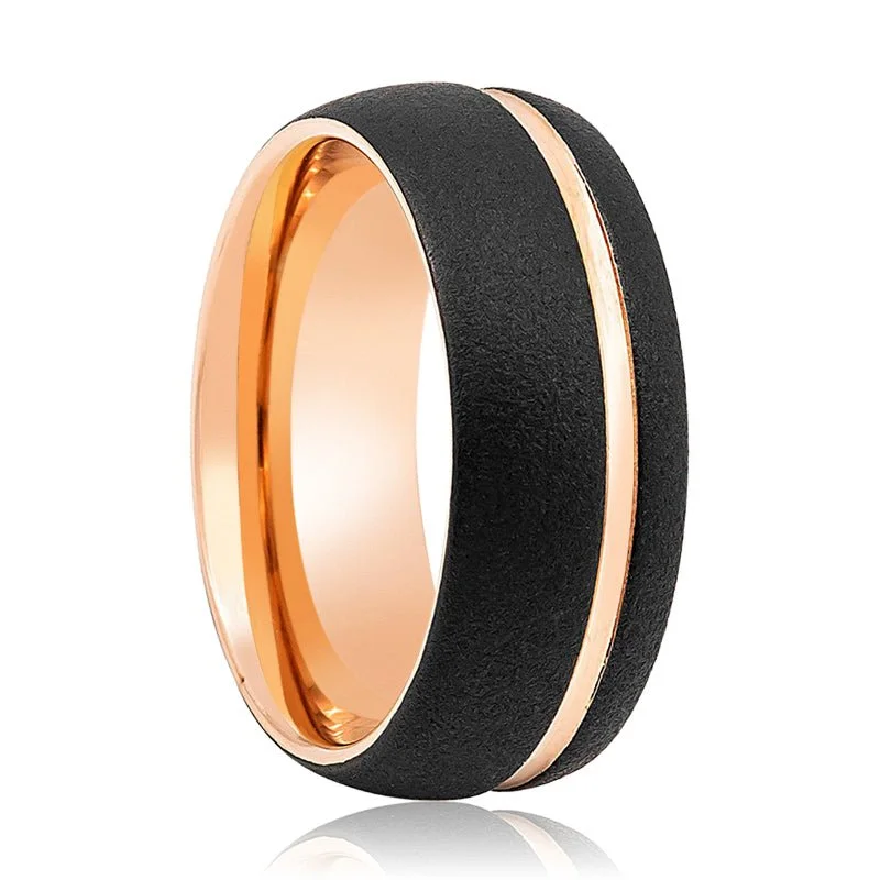 elegant engagement rings for women-ARGENT | Rose Gold Tungsten Ring, Rose Gold Off-Center Groove, Domed