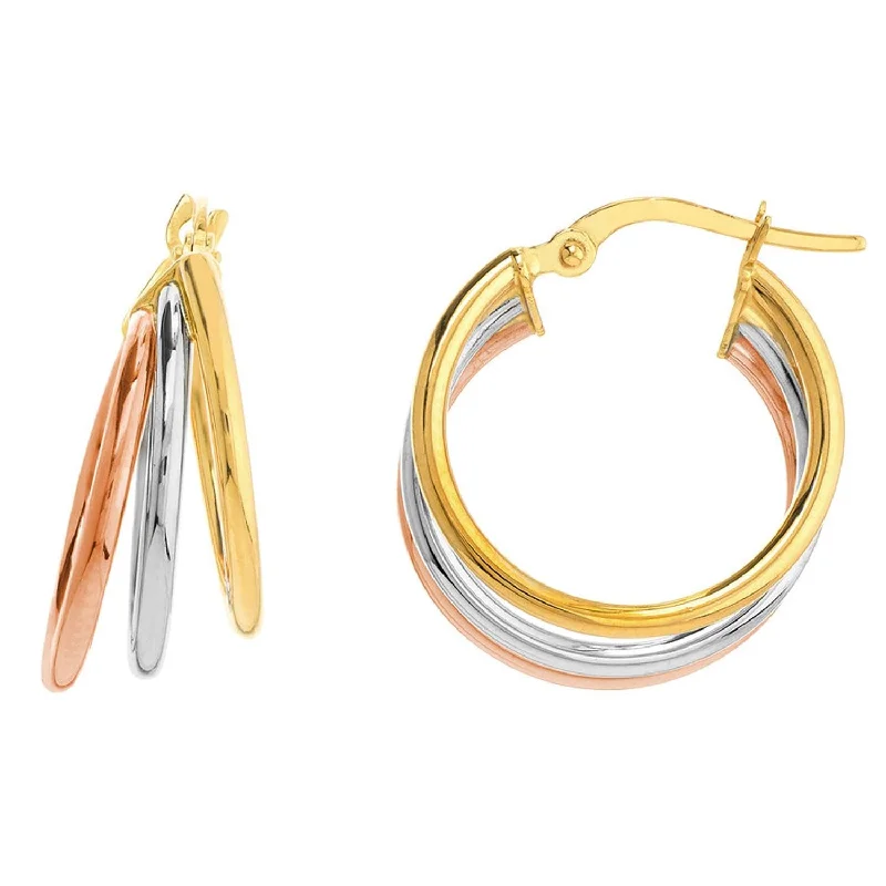 hoop earrings for women-14k Tri-Color Gold Triple Hoop Ring Earrings with Latch Back