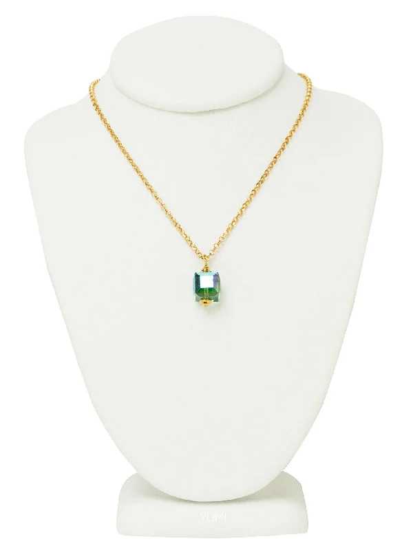 silver chain necklaces for women-Fern Green Crystal Cube Necklace