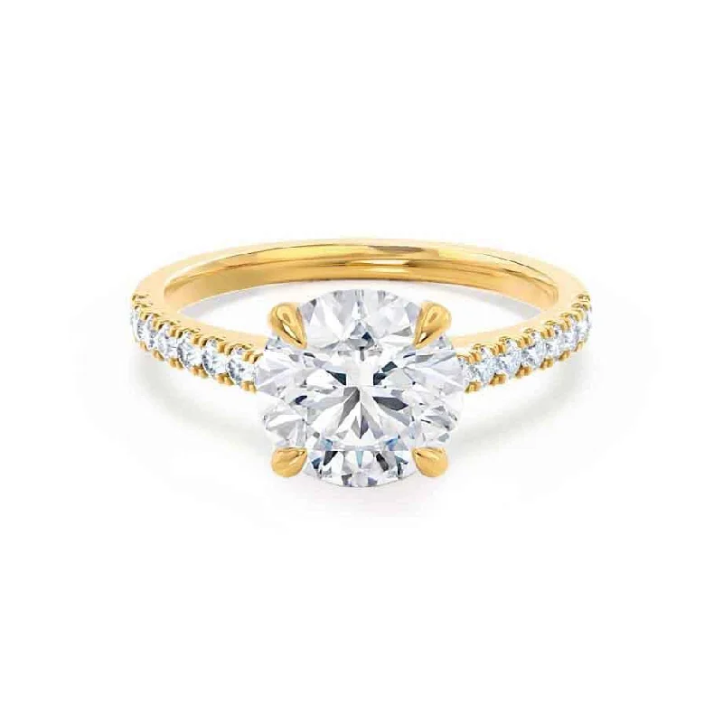 VIOLA - Ready to Ship 2.00ct Round Moissanite & Diamond 18k Yellow Gold Shoulder Set Ring