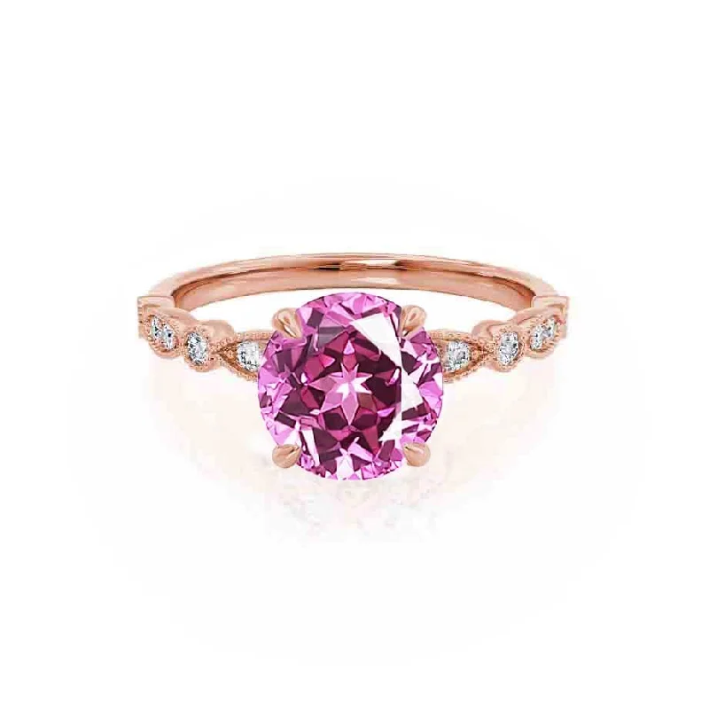 HOPE - Chatham® Round Pink Sapphire 18k Rose Gold Shoulder Set Ring