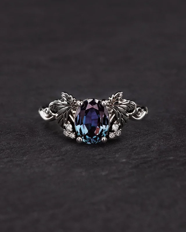 Oval cut lab-created alexandrite and lab grown diamonds engagement ring / Vineyard