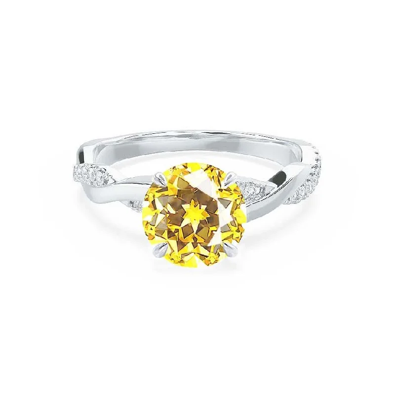 EDEN - Chatham® Round Yellow Sapphire & Diamond 18k White Gold Vine Ring