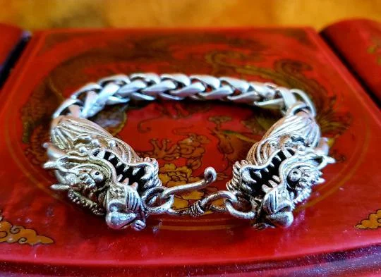 charm bangles for women-Silver Chain Dragon Bracelet