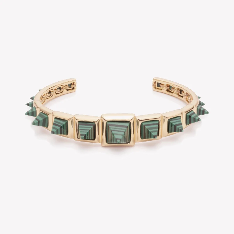 minimalist bracelets for women-GRADUATED PYRAMID CUFF - MALACHITE