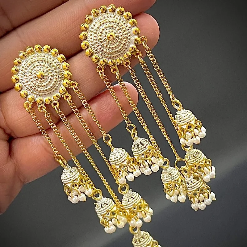 hoop earrings with diamonds for women-Subhag Alankar White Stylish & Party Wear Danglers Latest Collection 5 Layer Latkan Earrings for Girls and Women.Alloy Drops & Danglers