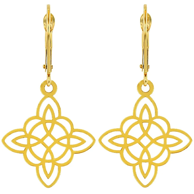 unique hoop earrings for women-14k Yellow Gold Dainty Witch's Knot Cross Dangle Drop Earrings with Leverback