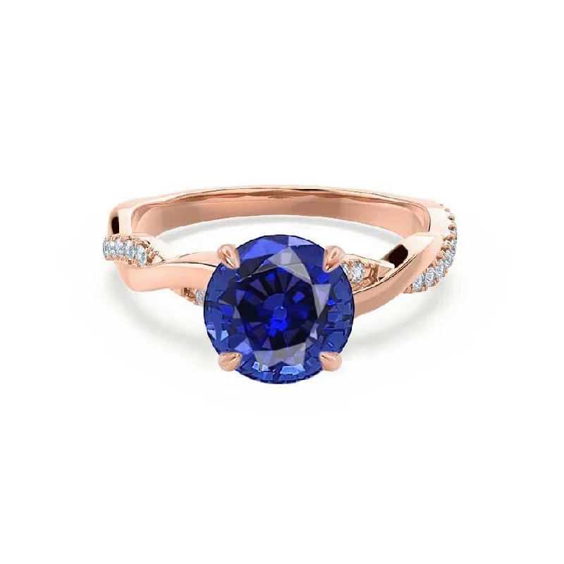 EDEN - Chatham® Round Blue Sapphire & Diamond 18k Rose Gold Vine Ring