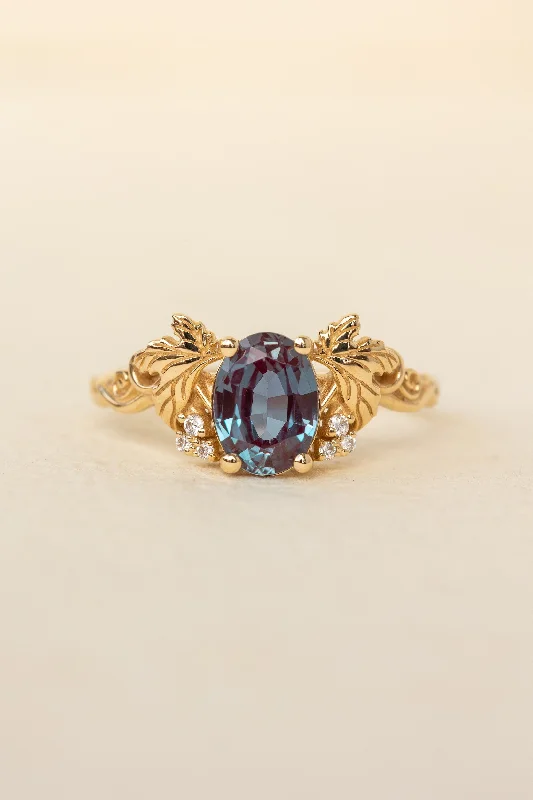 Lab-created alexandrite and lab grown diamonds engagement ring / Vineyard