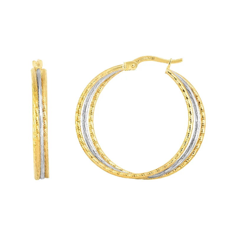 handmade earrings for women-14K Gold Yellow And White Finish Hoop Earrings, Diameter 30mm