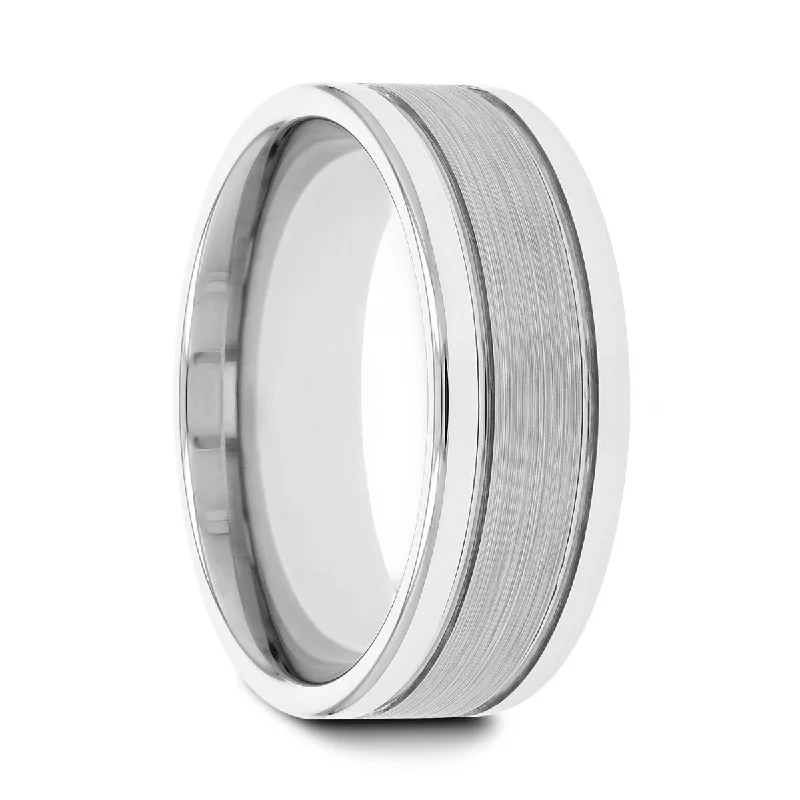 custom designed engagement rings for women-CHRONOS | Tungsten Ring Dual Offset Grooves & Brushed