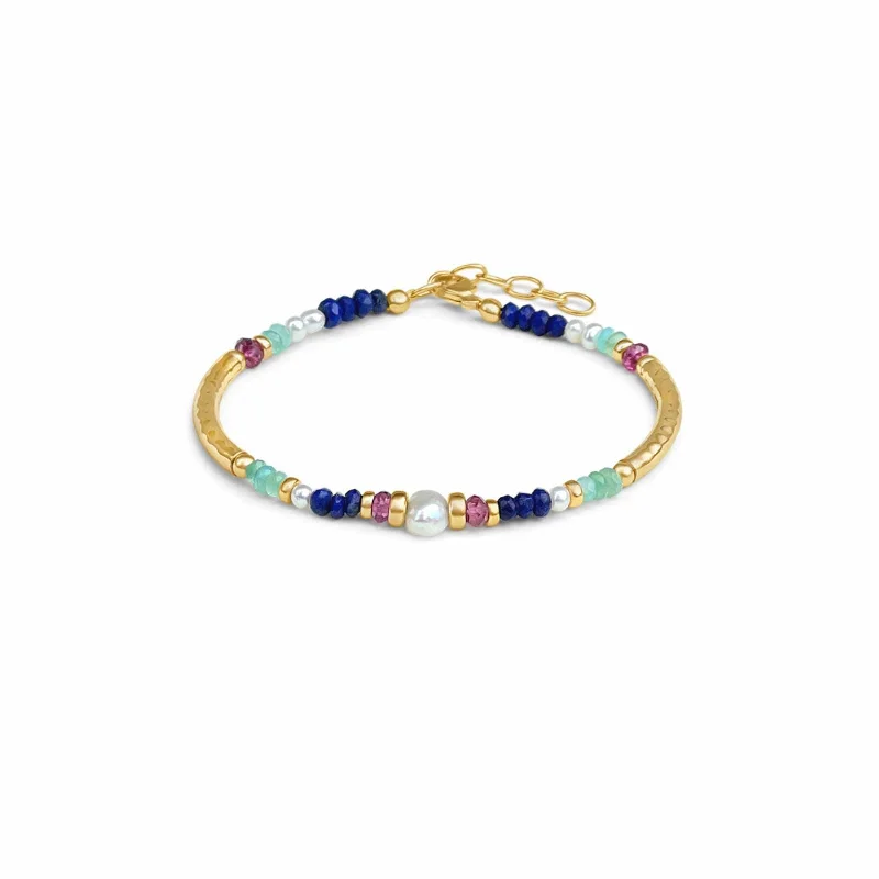 wedding bangles for women-Lapis & Pearl Gemstone Bead Bracelet