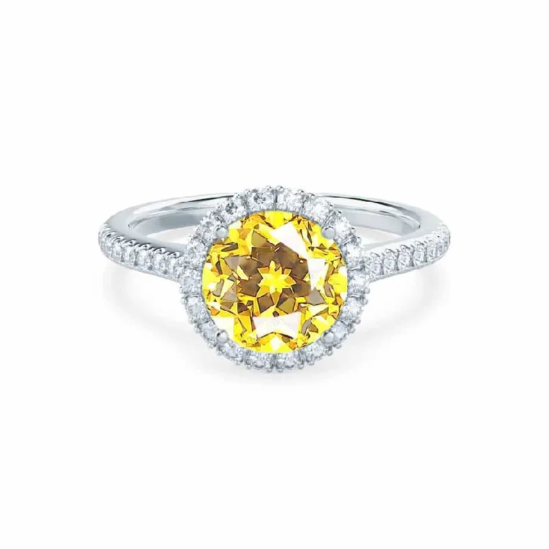 LAVENDER- Chatham® Yellow Sapphire & Diamond 950 Platinum Petite Halo