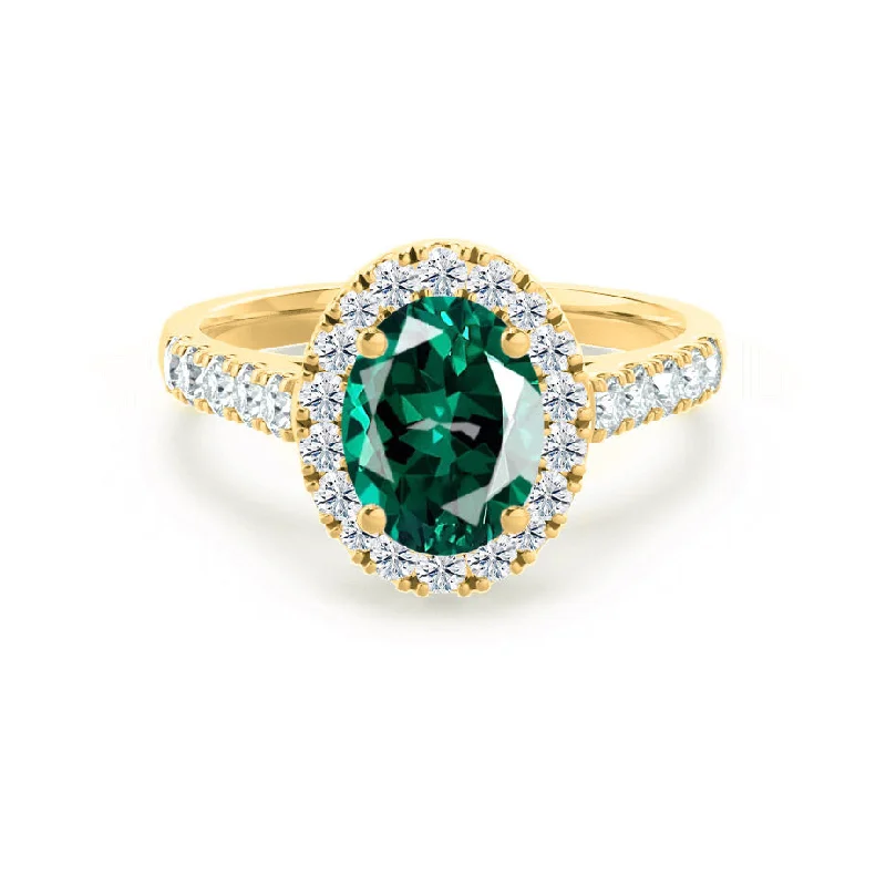 ROSA - Chatham® Emerald & Diamond 18K Yellow Gold Halo