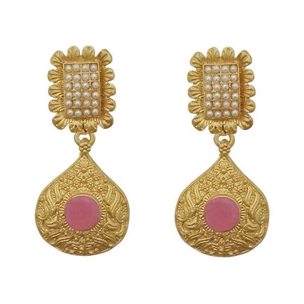 sterling silver hoop earrings for women-Kriaa Pink Pota Stone Gold Plated Pearl Dangler Earrings