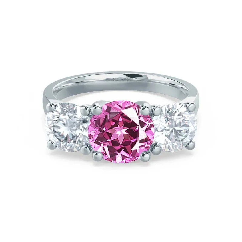 LEANORA - Chatham® Round Pink Sapphire 950 Platinum Trilogy