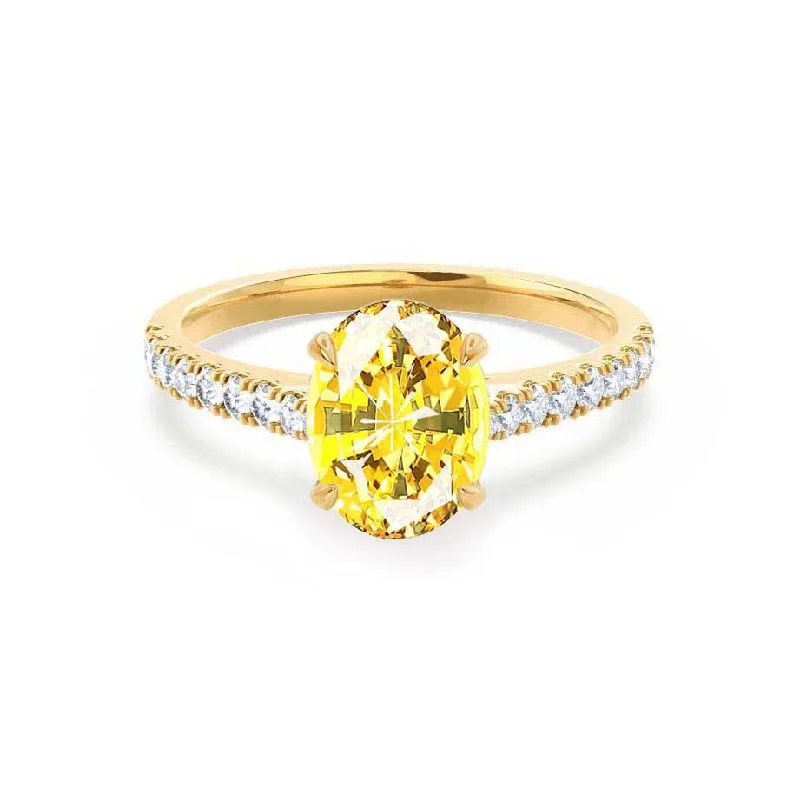 VIOLA - Chatham® Yellow Sapphire Oval  & Diamond 18k Yellow Gold Shoulder Set Ring