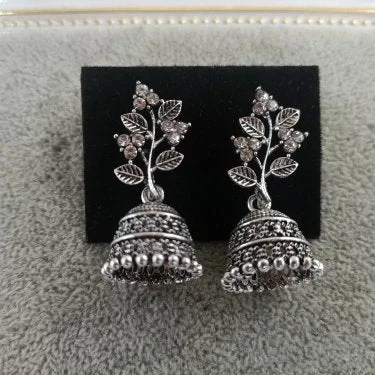 custom gemstone earrings for women-Tahura Oxidised Plated Jhumki Earrings