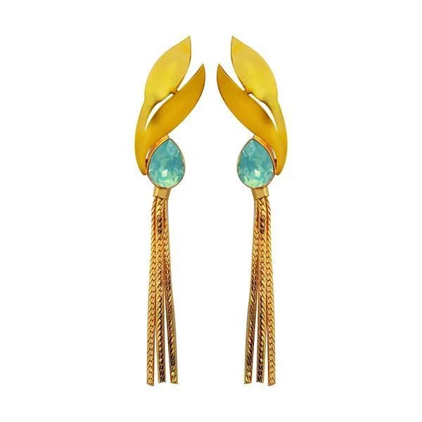 diamond stud earrings for women-Kriaa Blue Crystal Stone Gold Plated Dangler Earrings - 1313107D