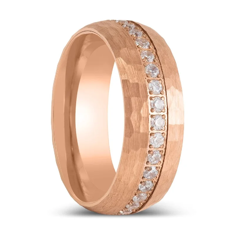 multi-stone engagement rings for women-LOPEZVILLE | Rose Gold Tungsten Ring with Round Cut White CZ