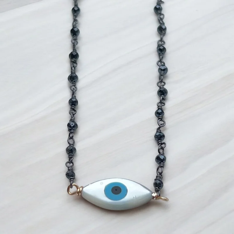 stackable necklaces for women-Evil Eye Mother Of Pearl Hematite Necklace