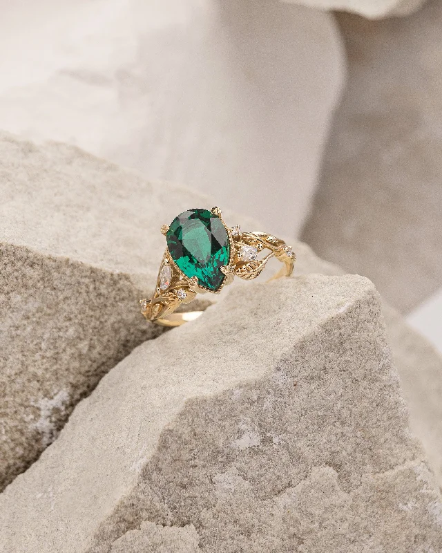 Gorgeous lab emerald twig engagement ring with diamonds  / Patricia