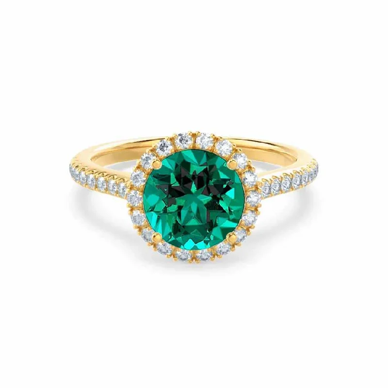 LAVENDER- Chatham® Emerald & Diamond 18k Yellow Gold Petite Halo