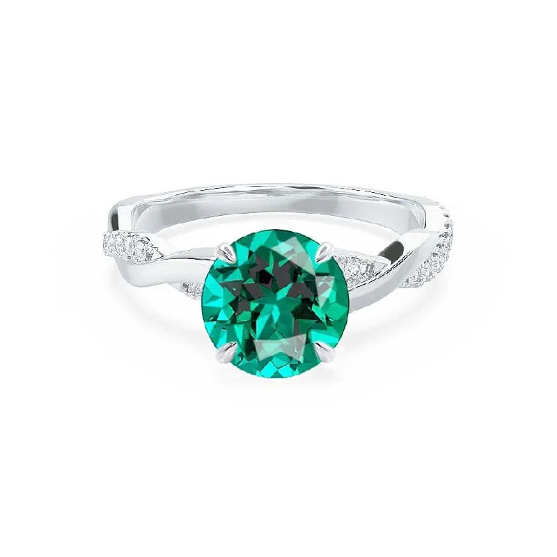 EDEN - Chatham® Round Emerald & Diamond 950 Platinum Vine Ring