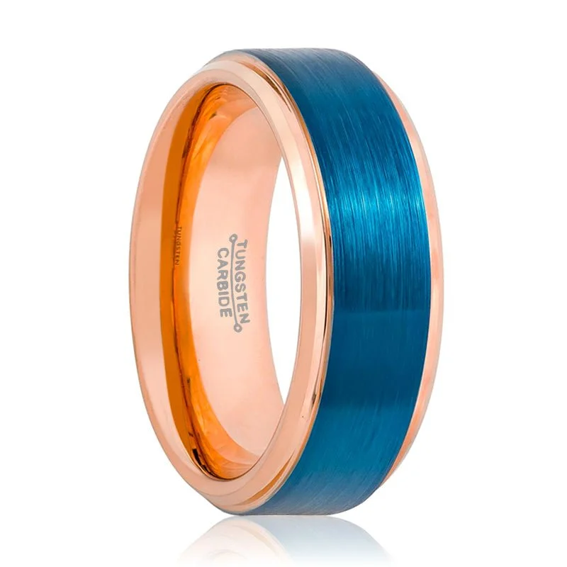 high-end engagement rings for women-ZION | Tungsten Ring Two Tone Rose & Blue