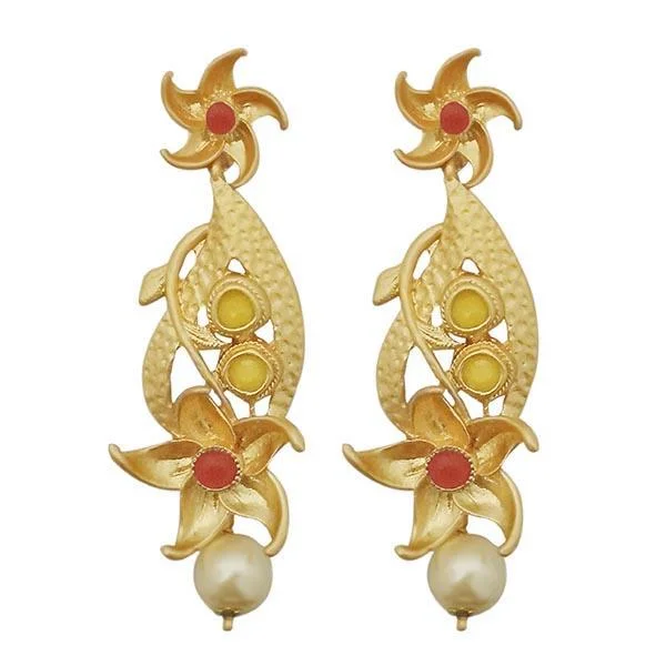 luxury drop earrings for women-Kriaa Maroon Austrian Stone Pearl Drop Gold Plated Dangler Earrings - 1313116F