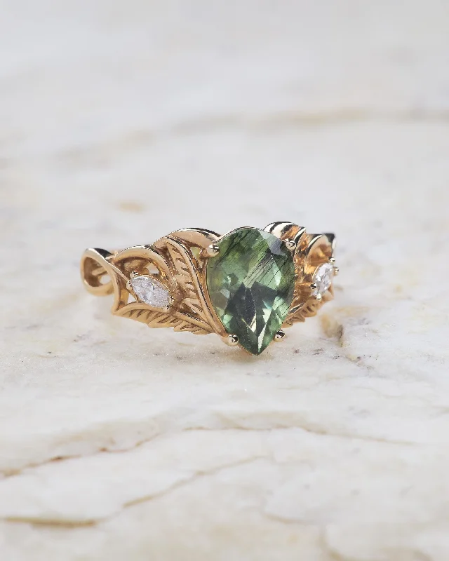 Rutilated peridot engagement ring with diamonds / Ikar