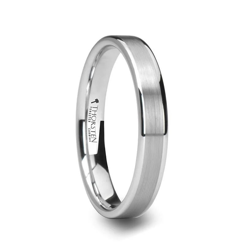 bridal set engagement rings for women-WAYNE | Tungsten Ring Brushed Finished Center