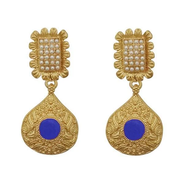 luxurious earrings for women-Kriaa Blue Pota Stone Gold Plated Pearl Dangler Earrings