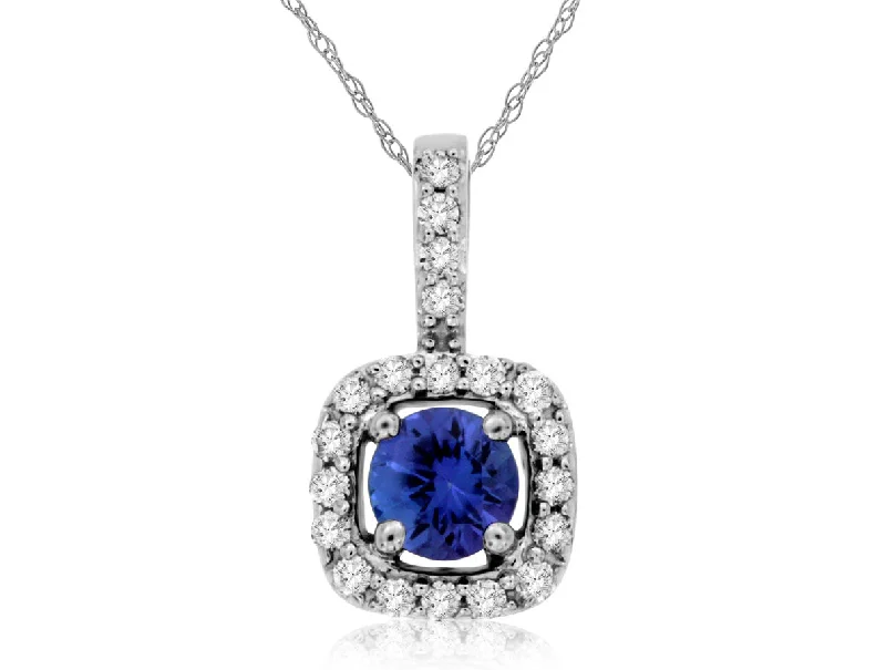 chic necklaces for women-14K White Gold .14ctw Diamond and .25ctw Tanzanite Necklace (97907)