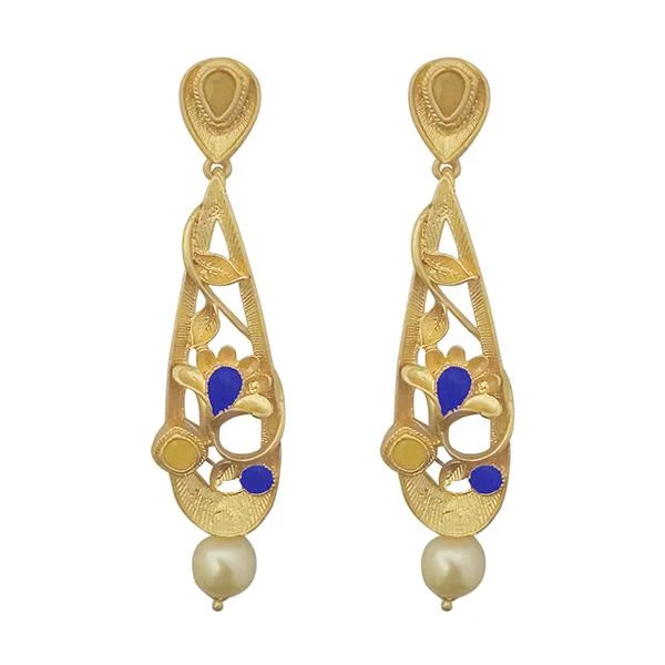 rose gold earrings for women-Kriaa Blue Austrian Stone Pearl Drop Gold Plated Dangler Earrings - 1313115C